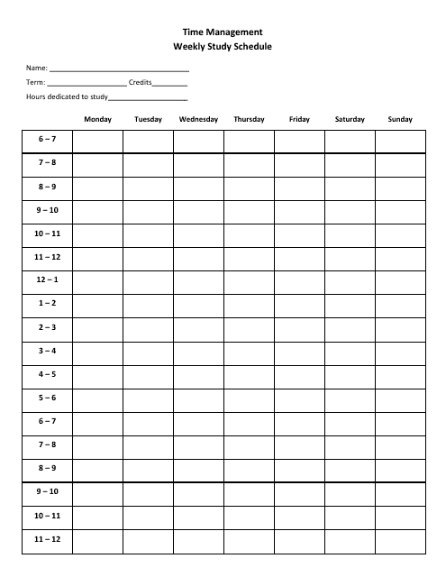 &quot;Weekly Study Schedule Template&quot; Download Pdf