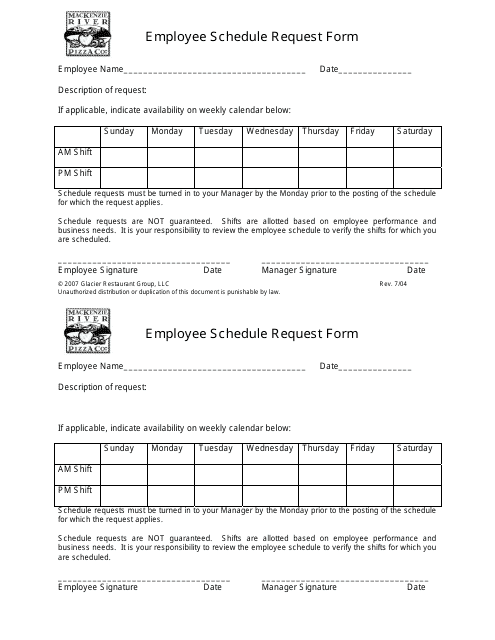Employee Schedule Request Form - Mackenzie River Pizza