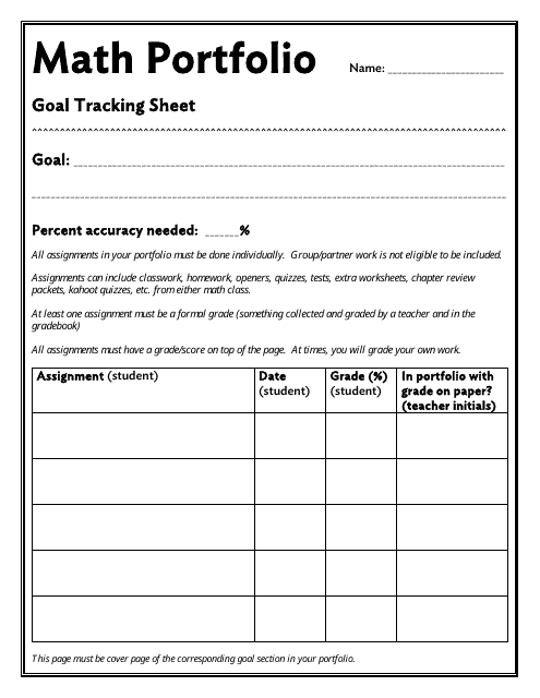 &quot;Math Portfolio - Goal Tracking Sheet Template&quot; Download Pdf