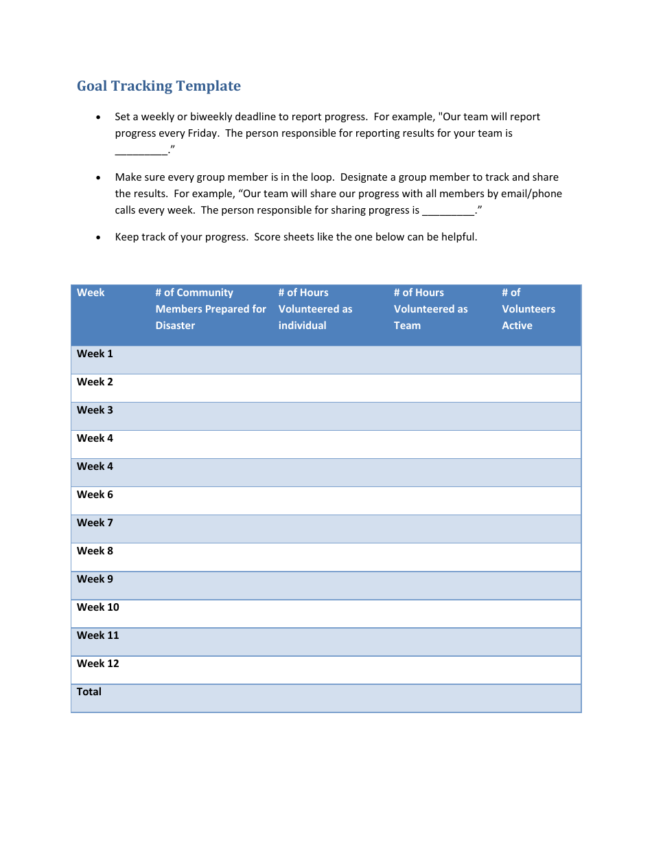 Goal Tracking Template, Page 1