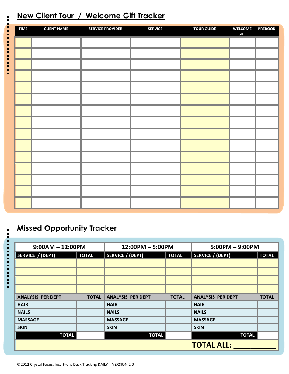 Front Desk Daily Tracking Sheet Template - Crystal Focus, Page 2
