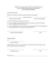 &quot;Rm 8-pa: Sample Sign-Off Form for Completion of out-Of-Class Physical Activity Practicum&quot; - Manitoba, Canada