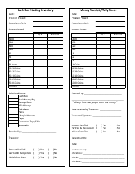 Document preview: Cash Box Starting Inventory With Money Receipt and Tally Sheet