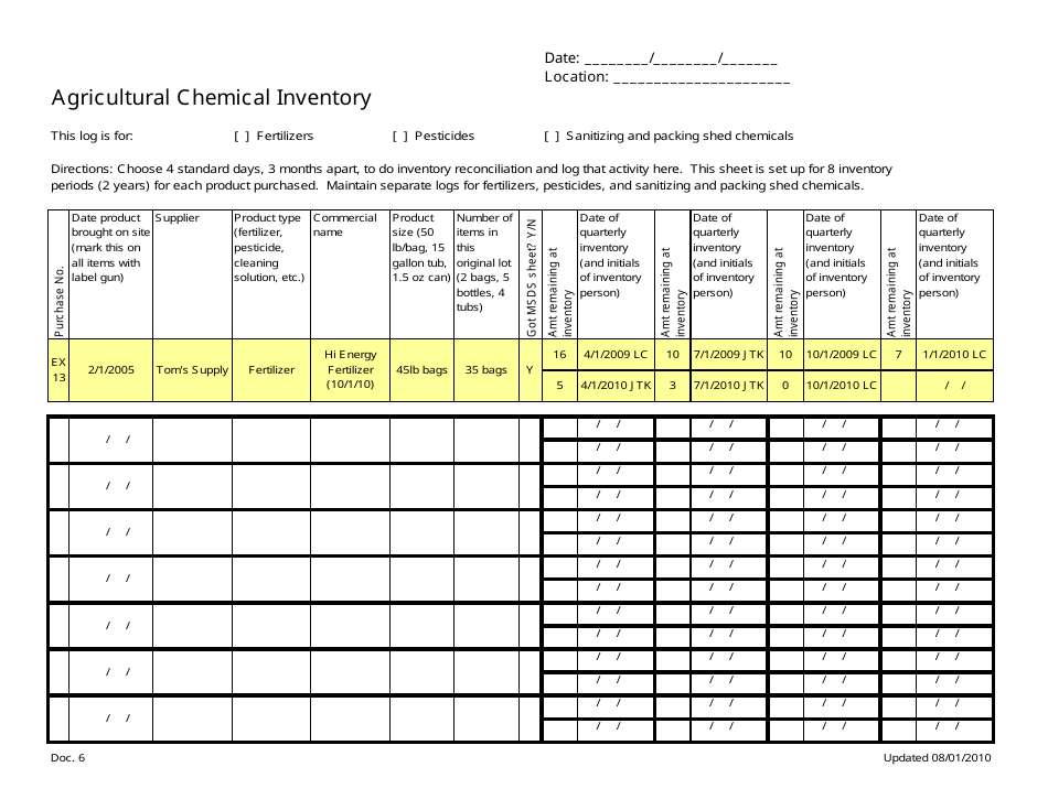 Agricultural Chemical Inventory Spreadsheet Template