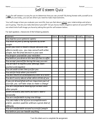 Document preview: Self Esteem Assessment Worksheet