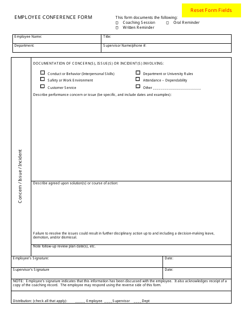 &quot;Employee Conference Form&quot; Download Pdf