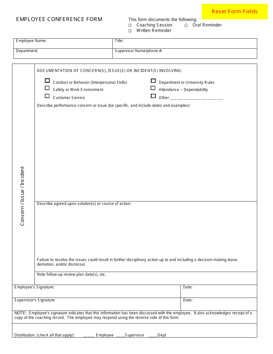 Employee Conference Form - With Note - Fill Out, Sign Online and ...