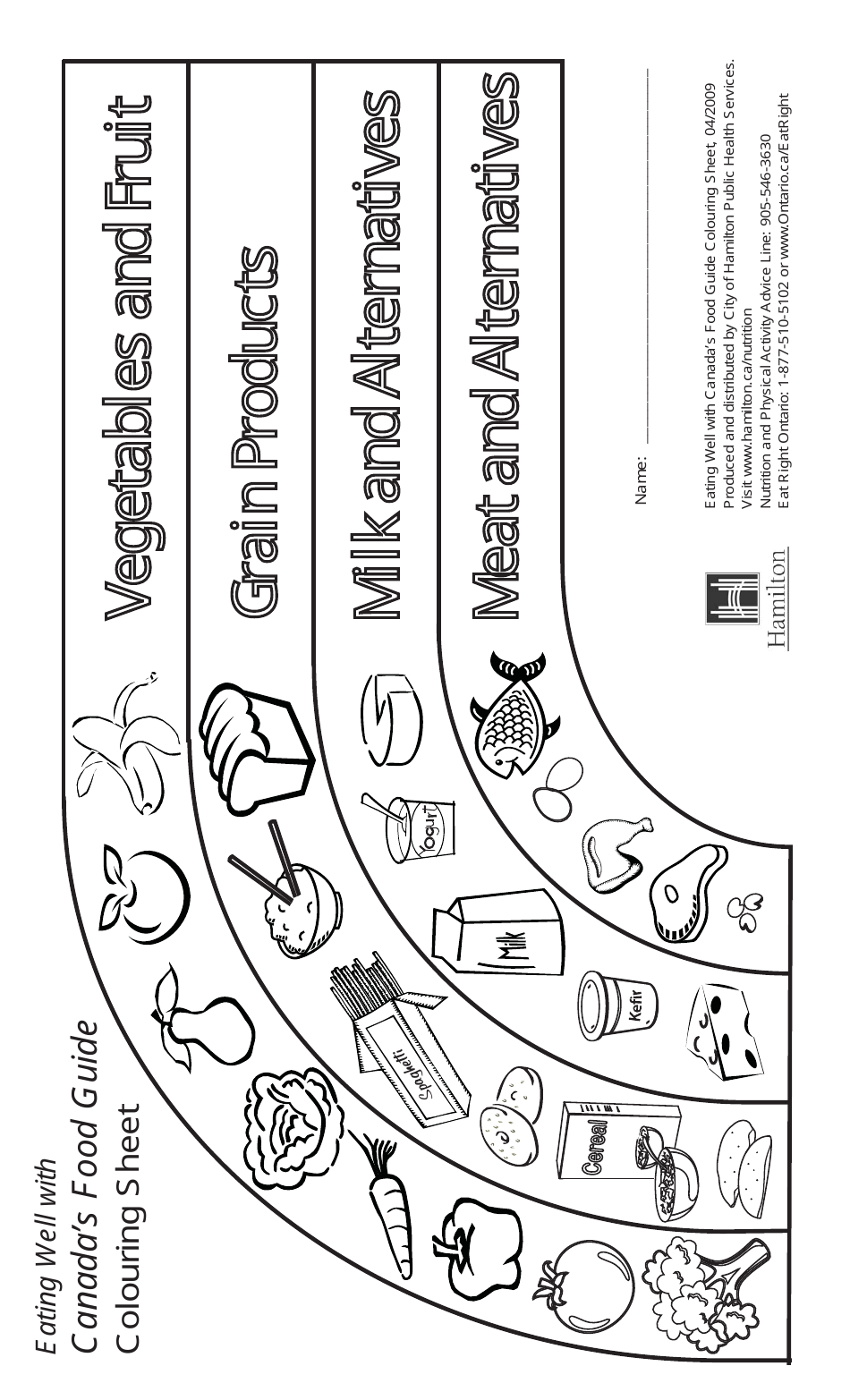 Coloring sheet depicting Canada's Food Guide