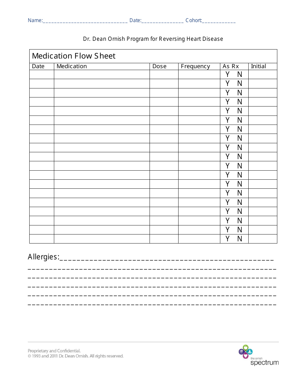 Medication Flow Sheet - Dr. Dean Ornish Program for Reversing Heart ...