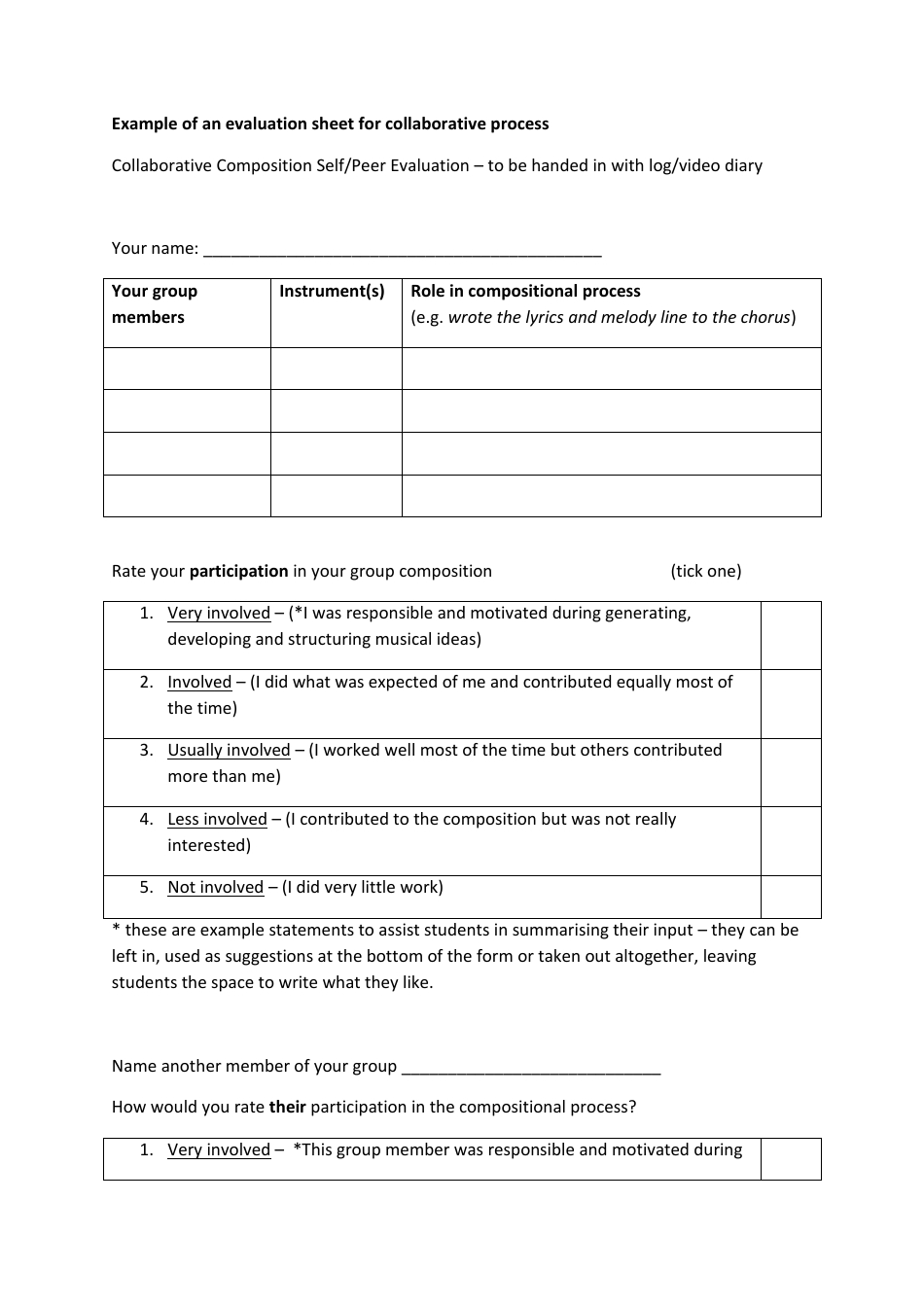 Collaborative Process Evaluation Form, Page 1