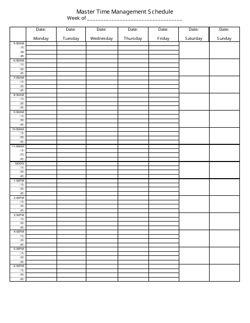 &quot;Master Weekly Schedule Template&quot; Download Pdf