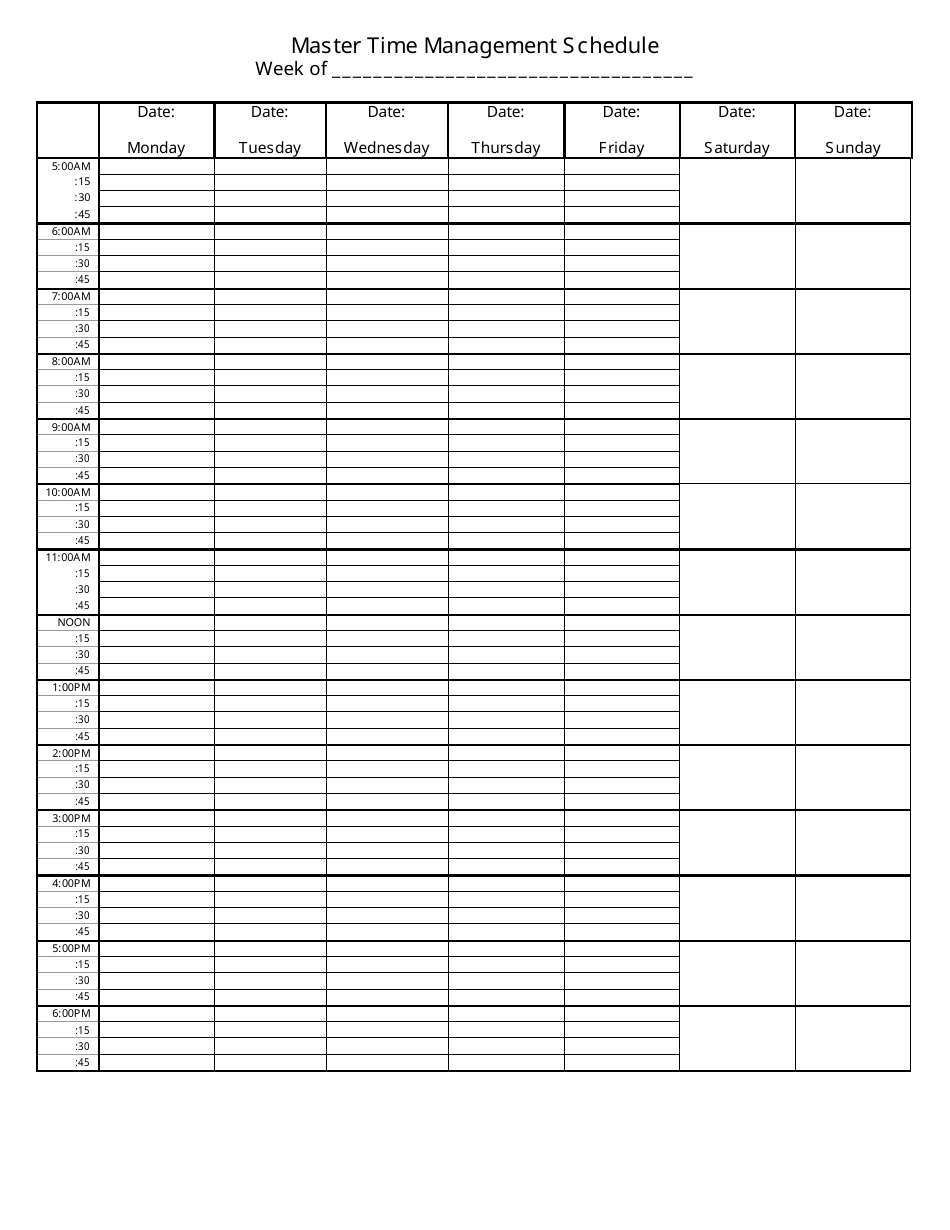 Master Weekly Schedule Template Download Printable PDF Templateroller
