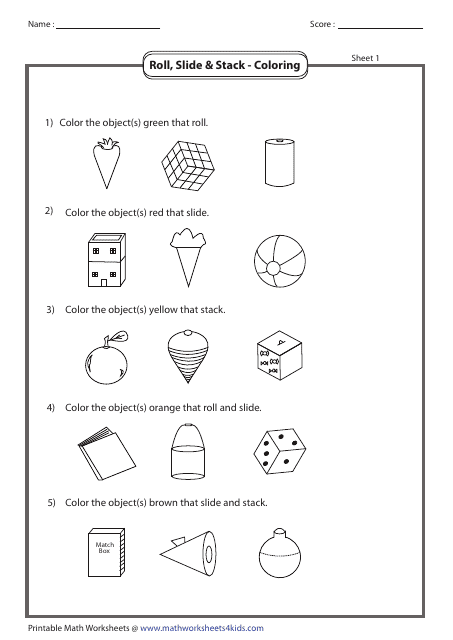 Roll, Slide & Stack - Coloring Worksheet With Answers Download