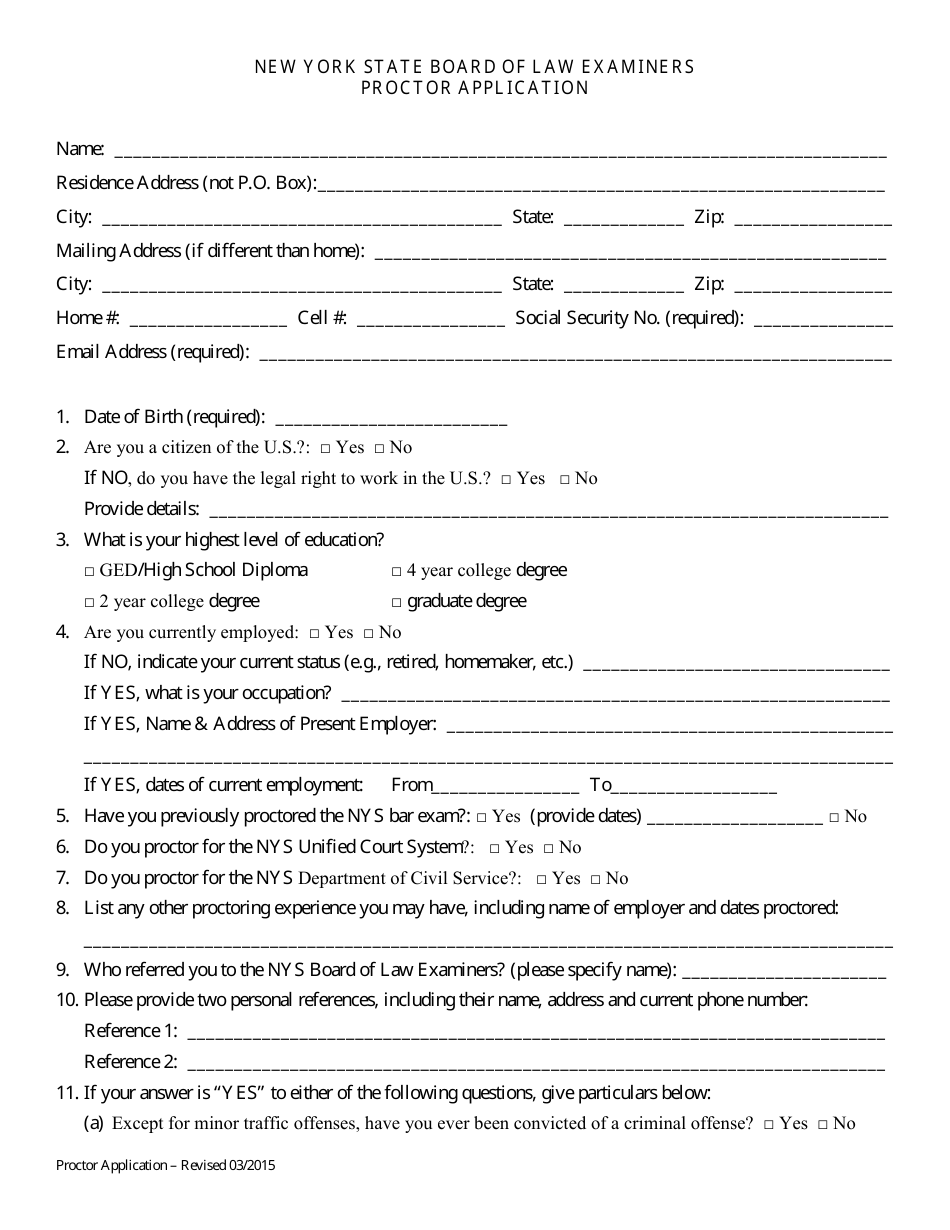 Proctor Application Form - New York, Page 1