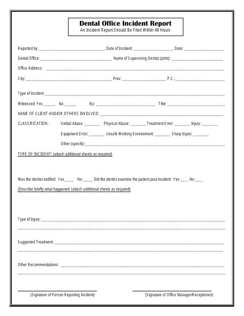 Dental Office Incident Report Form, Supervisor's Investigation Report Form Download Pdf