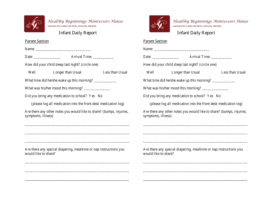 Infant Daily Report Template - Healthy Beginnings Montessori House, Page 1