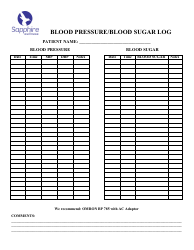 Document preview: Blood Pressure/Blood Sugar Log Template - Sapphire Wellness