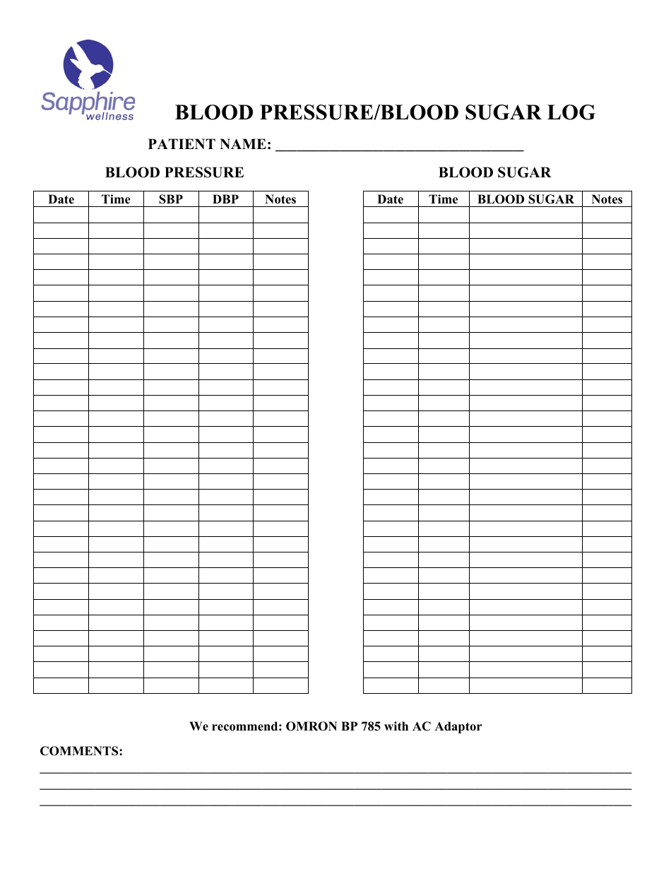 Blood Pressure Blood Sugar Log Template Sapphire Wellness Download 