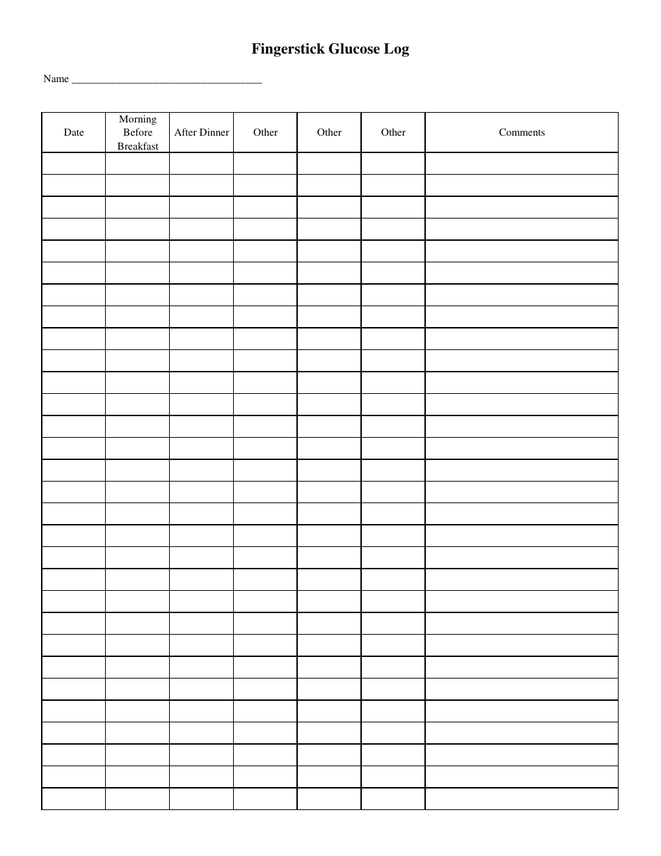 Fingerstick Glucose Log Template Download Printable PDF Templateroller