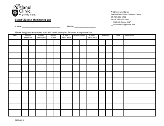 Document preview: Blood Glucose Monitoring Log - the Portland Clinic