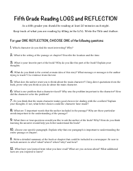 5th Grade One Reflection and Reading Log Templates, Page 2