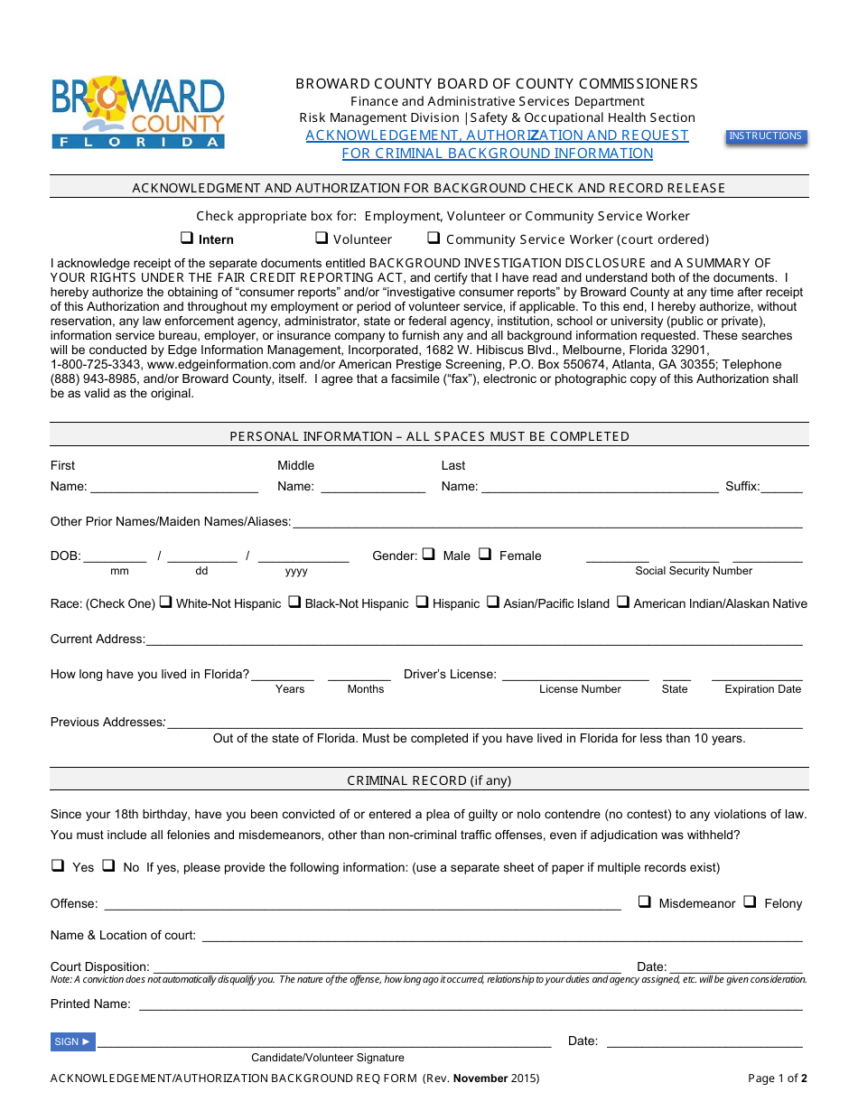 Broward County Florida Volunteer Application Form Broward County Library Fill Out Sign 6096