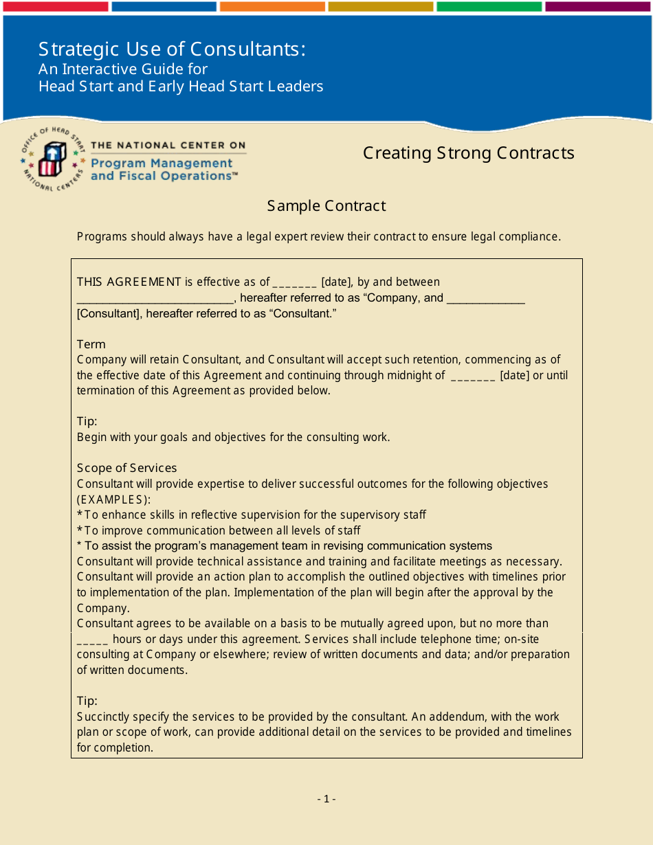 Sample Contract Template - National Center on Program Management and Fiscal Operations, Page 1