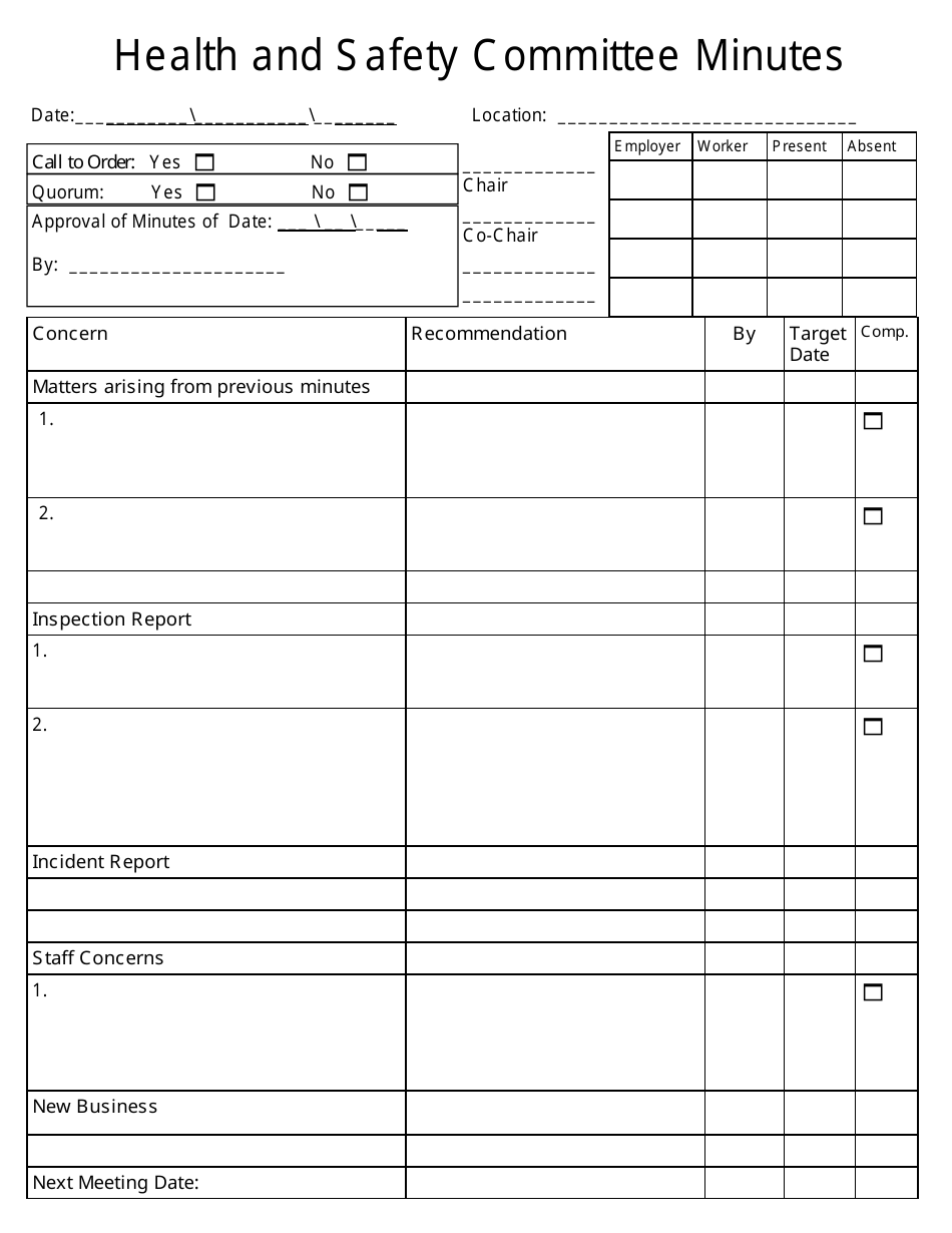 Health and Safety Committee Minutes Template Download Printable Within Safety Meeting Minutes Template