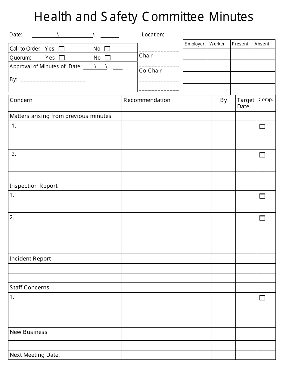 Safety Minutes Template Prntbl concejomunicipaldechinu gov co