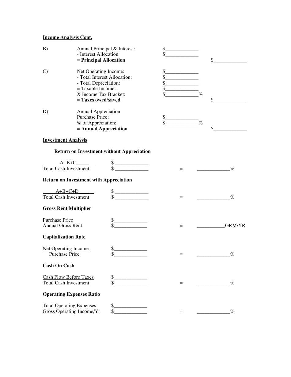 Residential Investment Property Worksheet Template - Howard Perry and Walston Real Estate School, Page 2