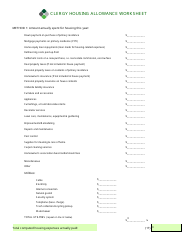 Document preview: Housing Allowance Worksheet - Clergy Financial Resources