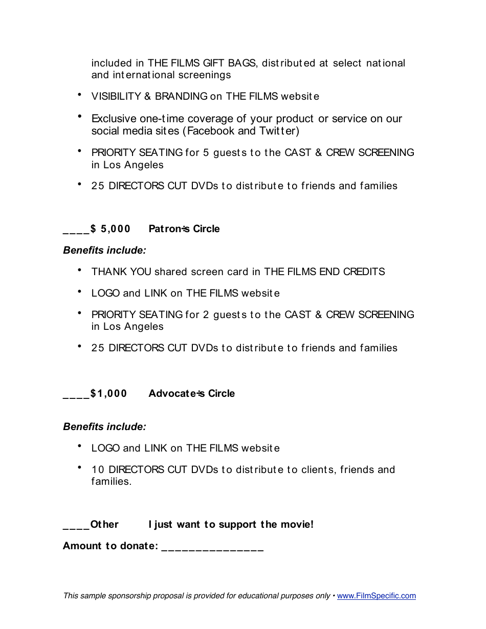 Sample Movie Sponsorship Proposal Template, Page 3