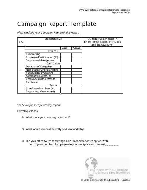 &quot;Workplace Campaign Reporting Template - Engineers Without Borders&quot; Download Pdf