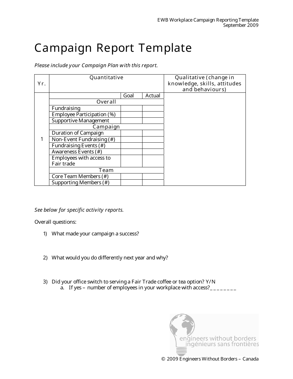 Workplace Campaign Reporting Template - Engineers Without Borders Intended For Fundraising Report Template