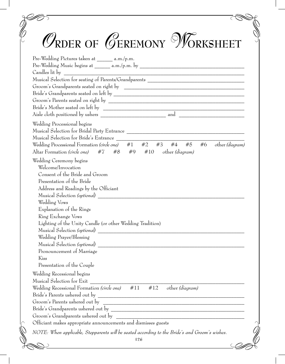 Order of Ceremony Worksheet Template Download Printable PDF