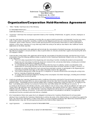Document preview: Organization/Corporation Hold Harmless Agreement Form - Township of Bedminster, New Jersey