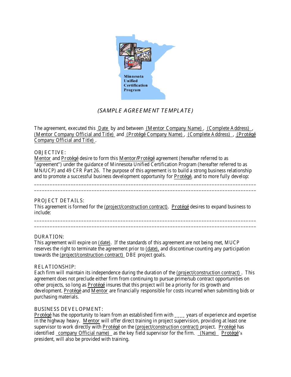 Sample Agreement Template - Minnesota Unified Certification Program - Minnesota, Page 1
