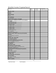 Document preview: Monthly Income/Expense Record Template
