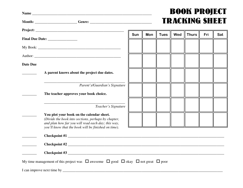 Book Project Tracking Sheet preview