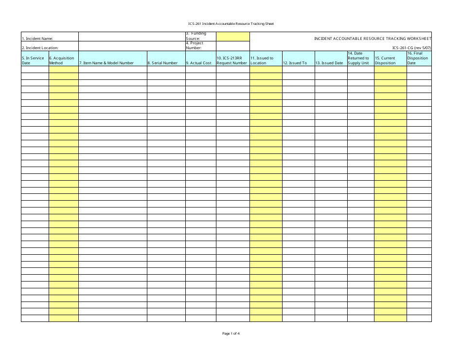 DD Form ICS-261-CG Incident Accountable Resource Tracking Sheet, Page 1
