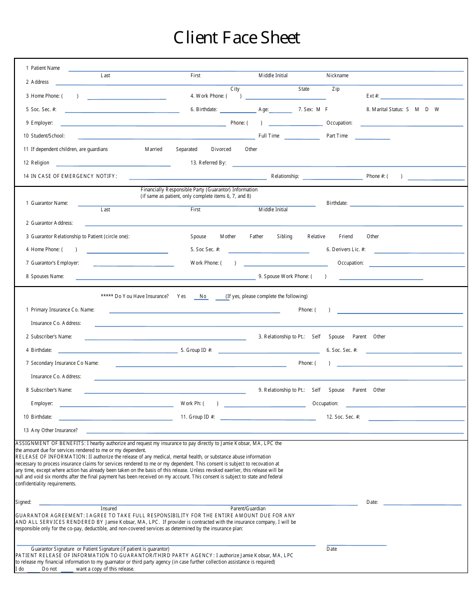 Client Face Sheet Template Download Printable PDF Templateroller Client Face Sheet Template Download Printable PDF Templateroller