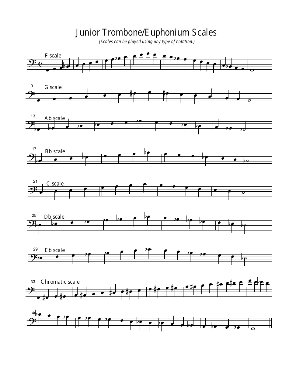 Junior Trombone/Euphonium Scale Sheet Download Printable PDF