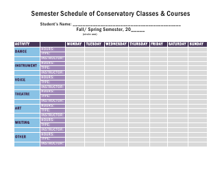 &quot;Semester Schedule of Conservatory Classes &amp; Courses Template&quot;