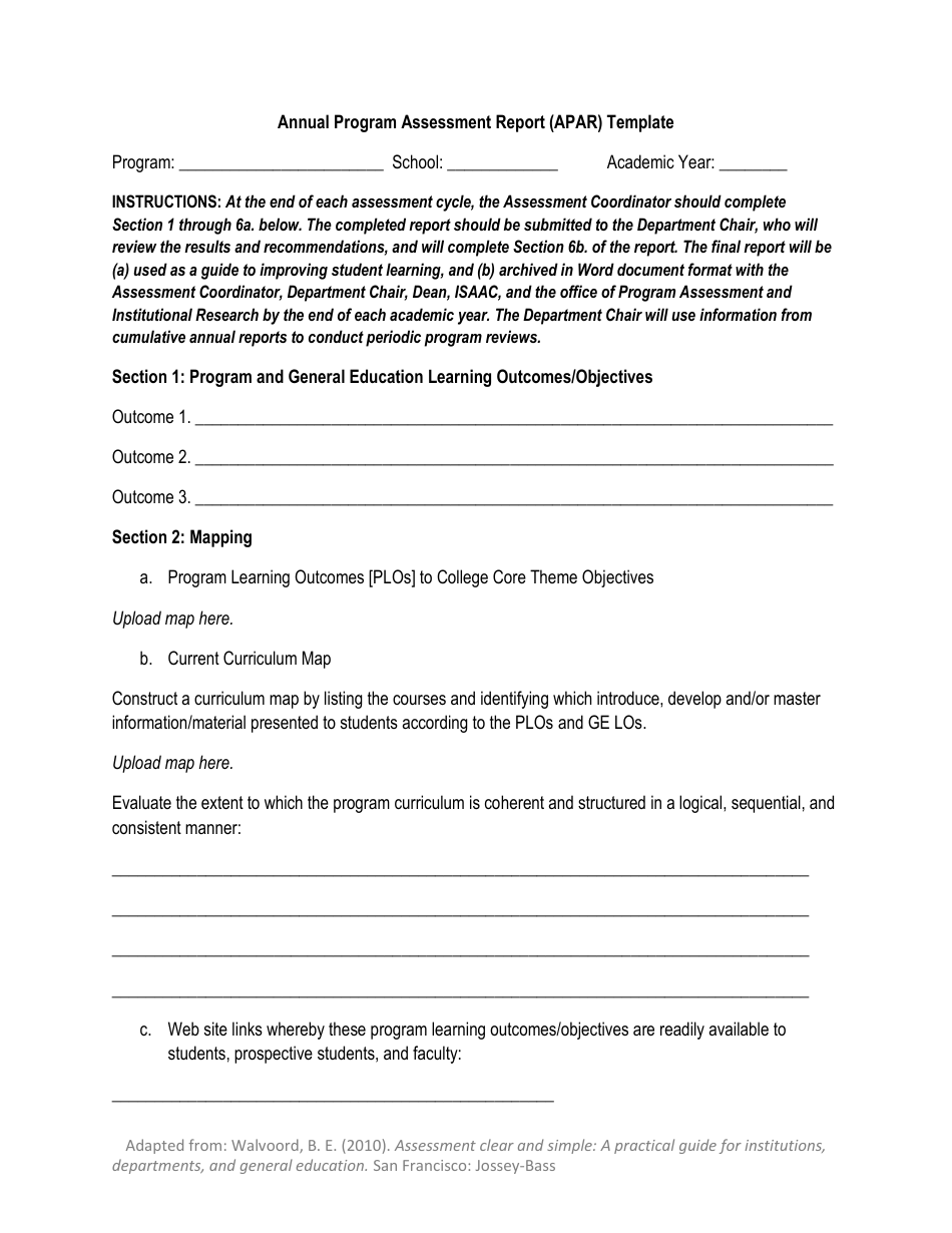Annual Program Assessment Report (Apar) Template - Jossey-Bass, Page 1