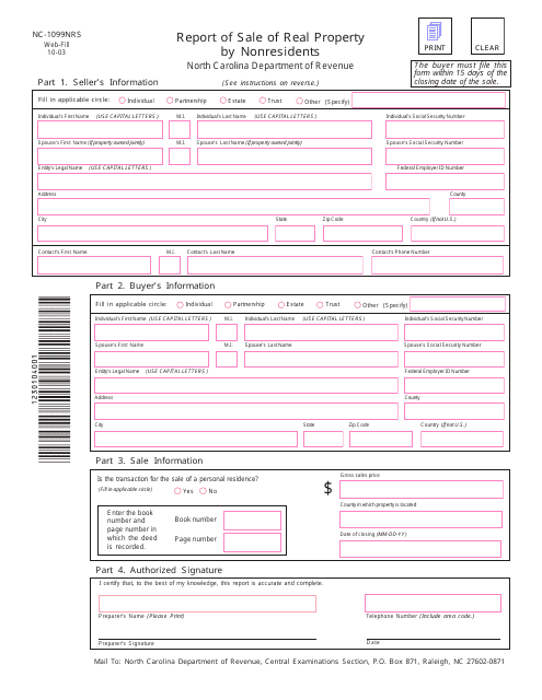 Form NC-1099NRS  Printable Pdf