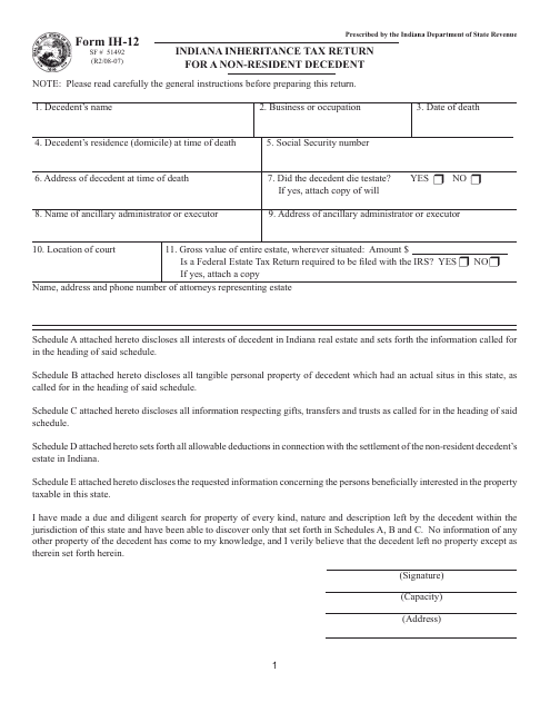 State Form 51492 (IH-12)  Printable Pdf