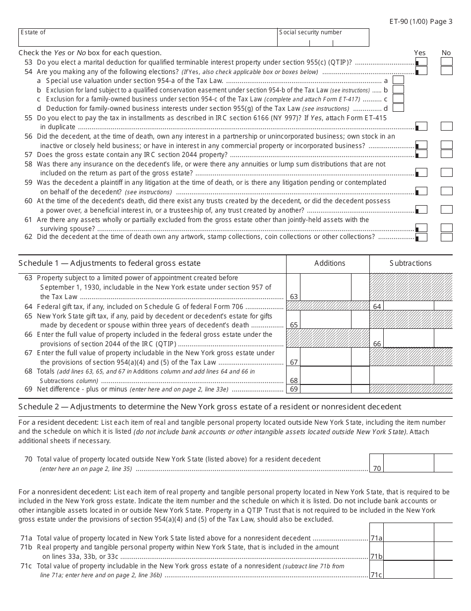 Form ET90 Download Printable PDF or Fill Online New York State Estate