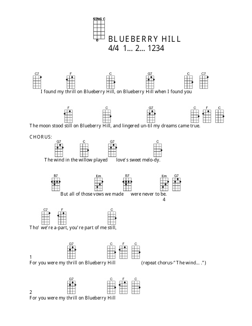 &quot;Blueberry Hill Ukulele Chord Chart&quot; Download Pdf