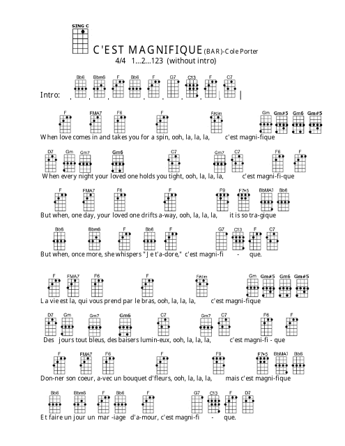 Cole Porter - C'est Magnifique Ukulele Chord Chart
