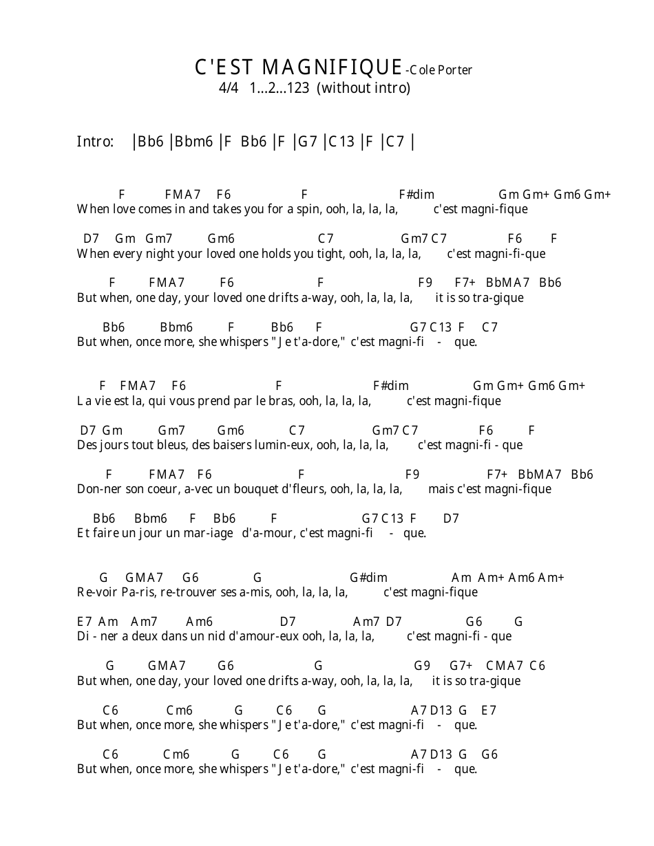 Cole Porter - Cest Magnifique Ukulele Chord Chart, Page 3